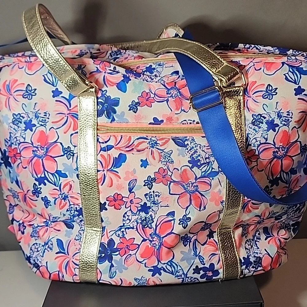 Lilly Pulitzer Pink and Blue Floral Bag with Gold Straps- NWOT